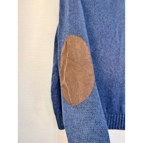 Chaps Mens Pullover Sweater Button Collar & Suede Elbow Patches XXL Blue - Picture 6 of 13